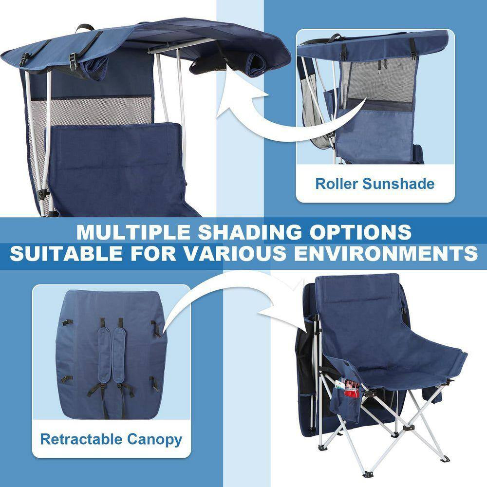 Blue Steel Folding Camping Chairs Lawn Beach Chairs with Canopy