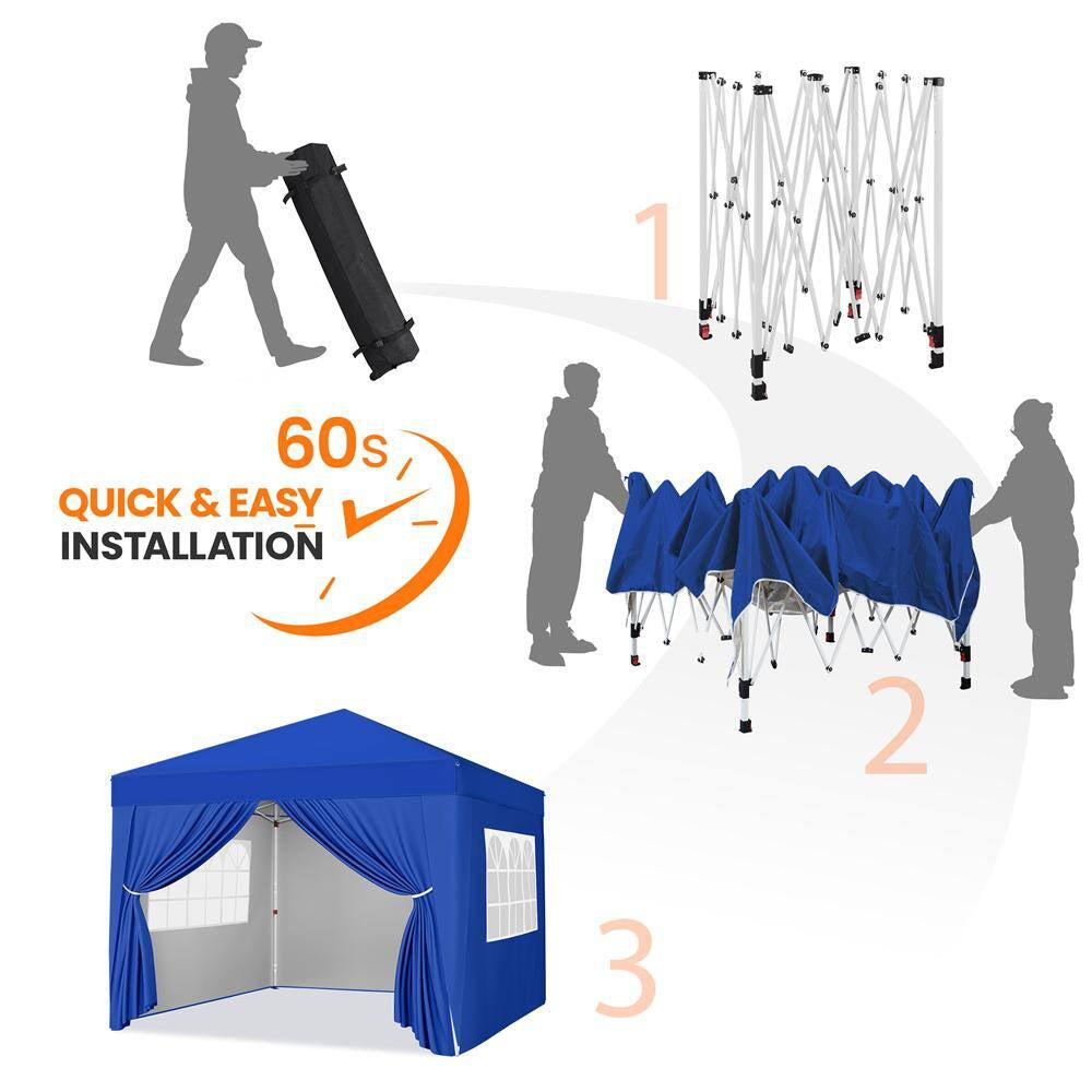 8 Ft. X 8 Ft. Blue Pop up Canopy Tent with 4 Sidewalls
