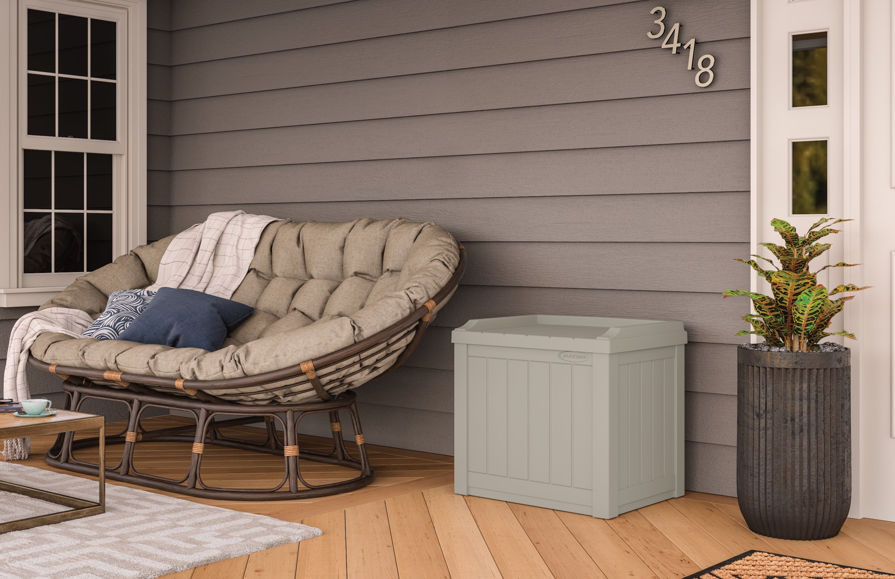 22-Gal. Weather-Resistant Resin Outdoor Storage Deck Box and Bench, Light Taupe