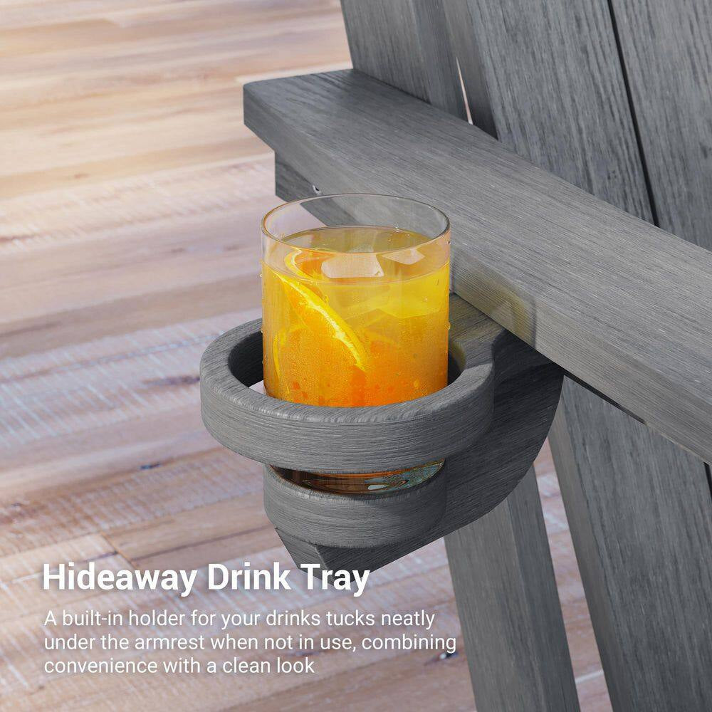 Charcoal Gray Plastic Foldable Adirondack Chair with Cup Holder, HDPE Lawn Chair, 350 Lbs., (Set of 2)