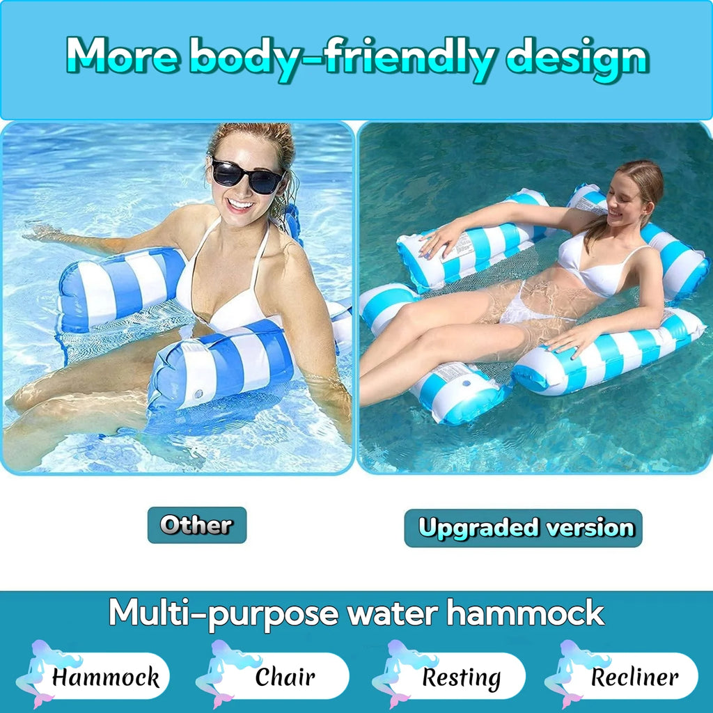 Pool Floats, Upgraded 4-In-1 Inflatable Water Hammock, Pool Toys for Adults, Portable Floating Lounger for Pool, Beach, Capacity 220 Lbs, Blue