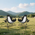 Black Metal Folding Lawn Chair, Outdoor Hammock Camping Chair with Adjustable Back, Cup Holder and Carry Bag (2PCS)