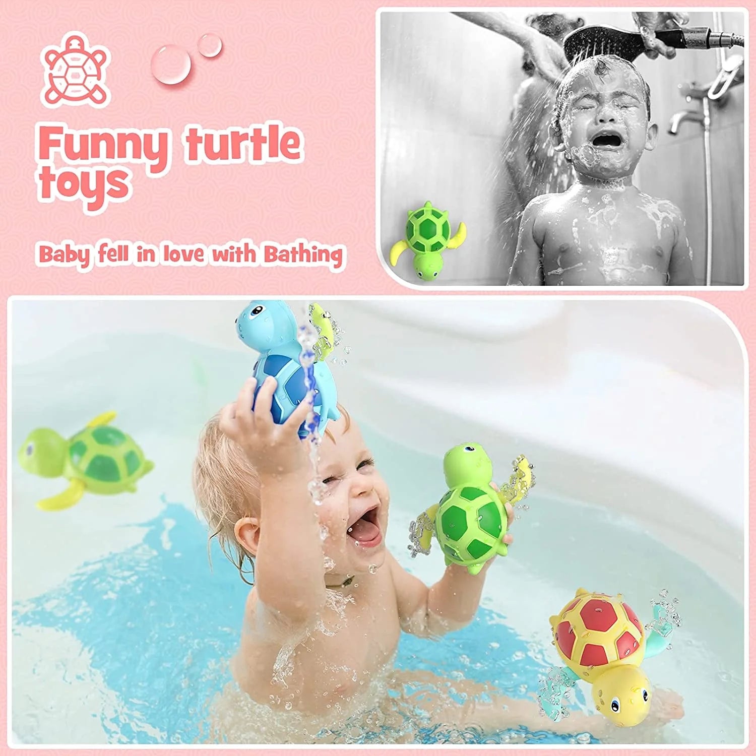 3-Pack Windup Bath Toys for Kids and Toddlers – Floating Swimming Turtle Pool Toys, Educational Fun for Ages 1+