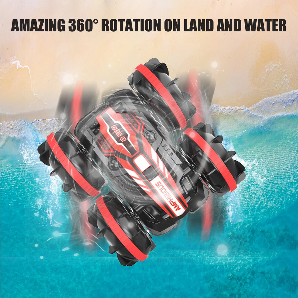 Remote Control Cars, 2.4Ghz Waterproof RC Stunt Car Toys, 4WD Land Water 2 in 1 RC Boat, Christmas Birthday Gifts for 8+ Year Old Boys Kids