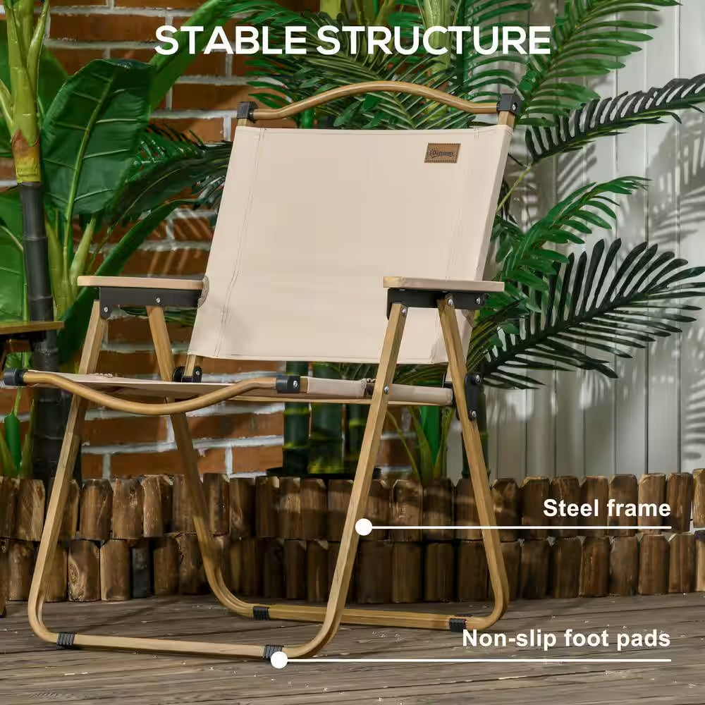 Set of 2 Camping Chair, Lightweight Folding Chair, Portable Armchairs, Perfect for Festivals, Fishing, Beach, Khaki