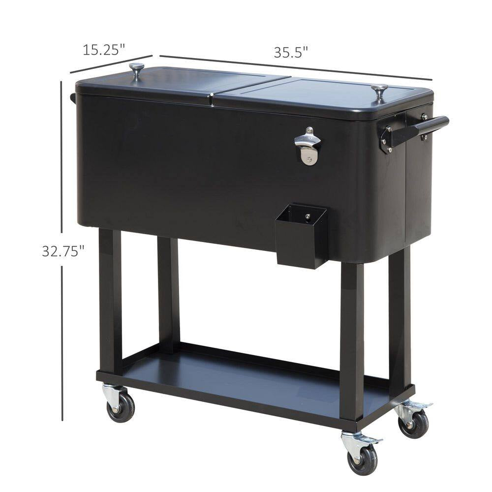 80 Qt. Rolling Cooler Ice Chest on Wheels Outdoor Party Drink Cooler Cart Black