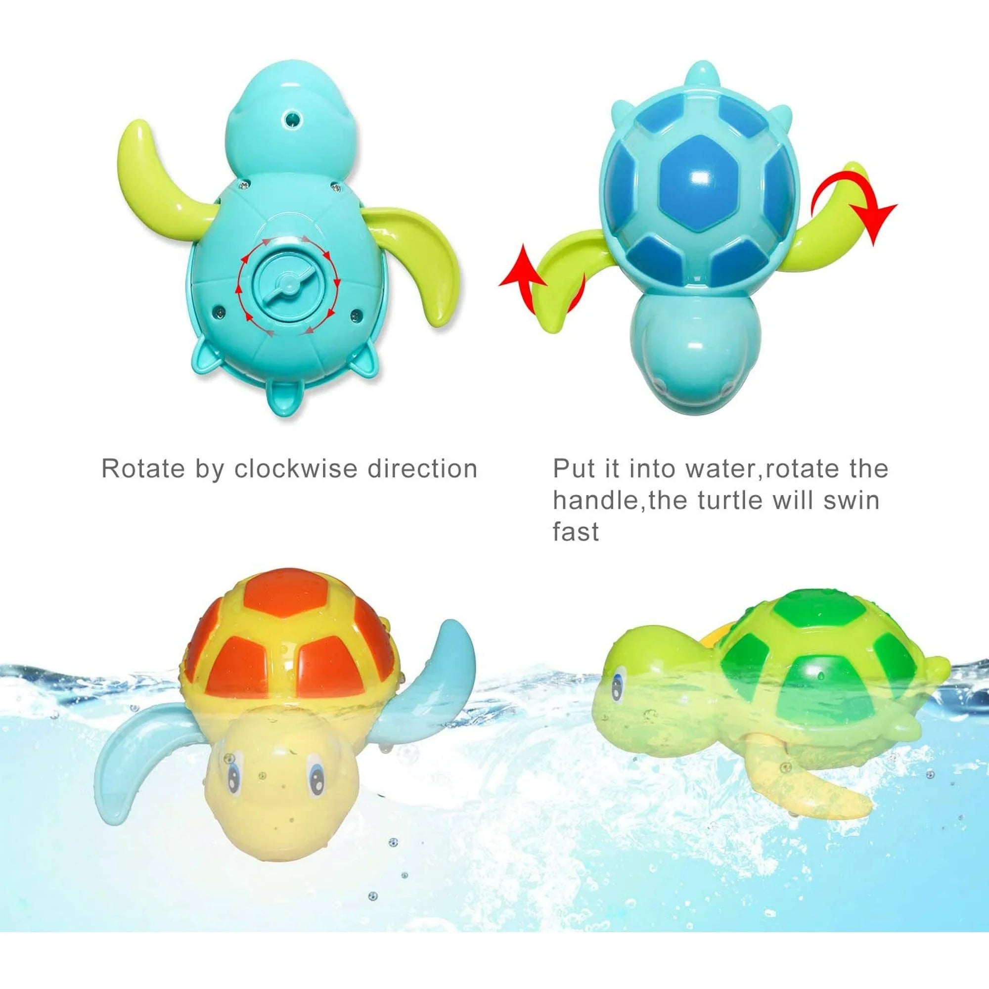 3-Pack Windup Bath Toys for Kids and Toddlers – Floating Swimming Turtle Pool Toys, Educational Fun for Ages 1+