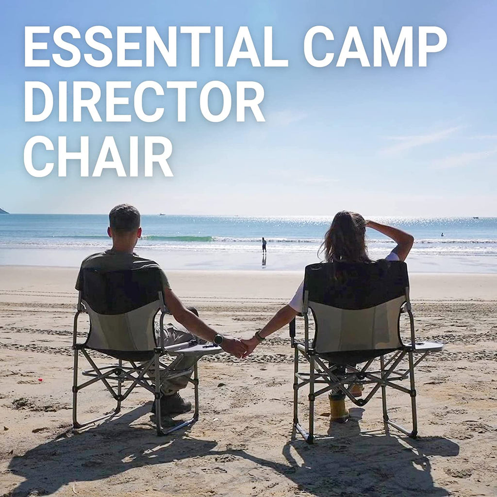 Camping Director Chair for Adults 2 Pack Heavy Duty Folding Lawn Chair for outside with Side Table Mesh Back Padded Armrest Support 300 Lbs for Outdoor Beach Backyard