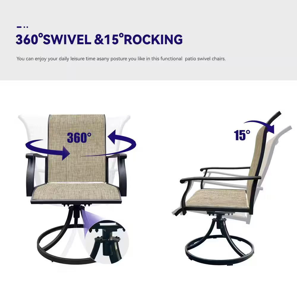2-Pieces Browntextilene Outdoor Swivel Dining Chairs Lawn Chairs for Front Porch Backyard Deck