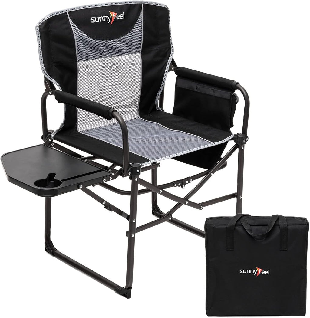 Oversized Camping Directors Chair, Portable Folding Lawn Chairs for Adults Heavy Duty with Side Table,Pocket for Beach, Fishing,Picnic,Concert,Tailgating，Outdoor Foldable Camp Chair