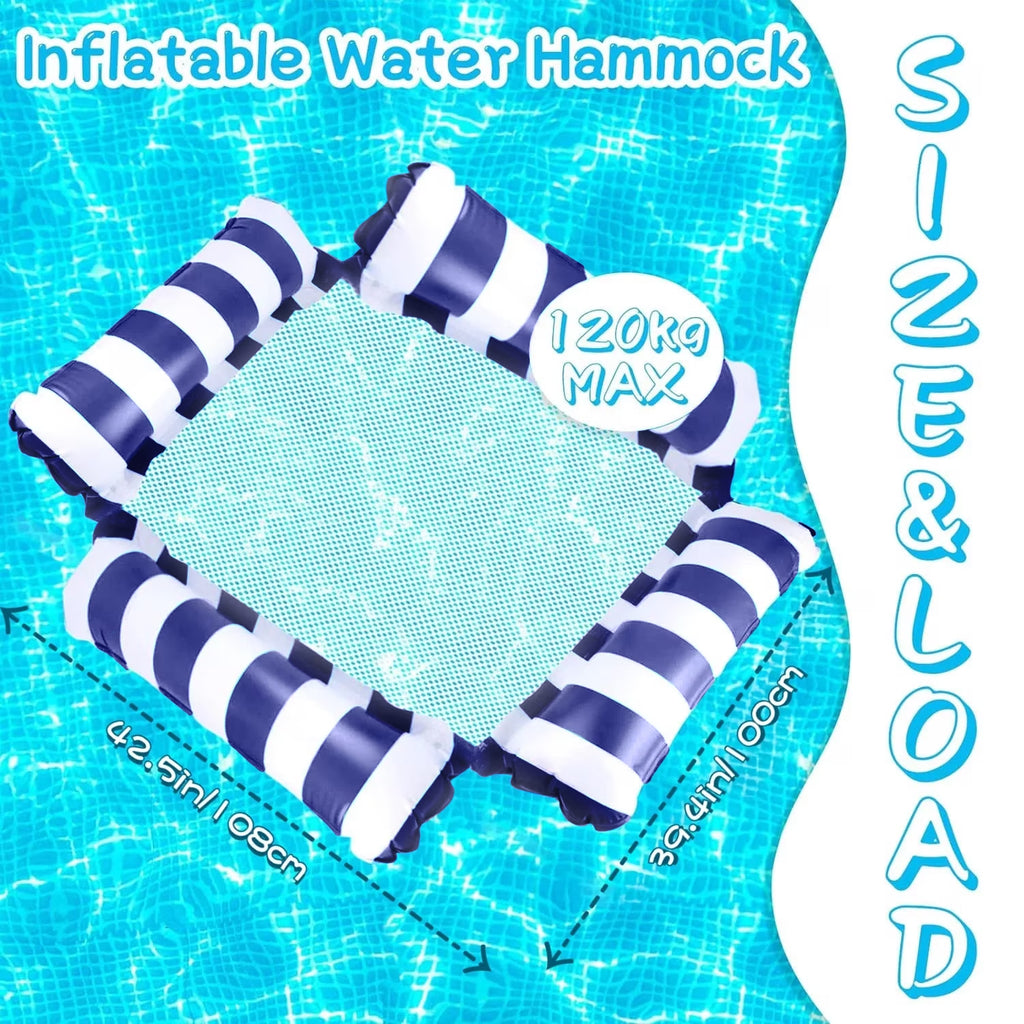 Pool Floats, Upgraded 4-In-1 Inflatable Water Hammock, Pool Toys for Adults, Portable Floating Lounger for Pool, Beach, Capacity 220 Lbs, Blue