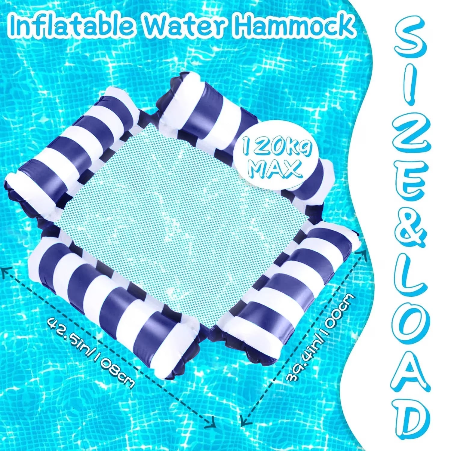 Pool Floats, Upgraded 4-In-1 Inflatable Water Hammock, Pool Toys for Adults, Portable Floating Lounger for Pool, Beach, Capacity 220 Lbs, Blue