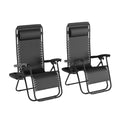 Zero Gravity Lounge Chairs, Set of 2 Folding Recliners with Side Table, Cup Holder & Pillow, Black