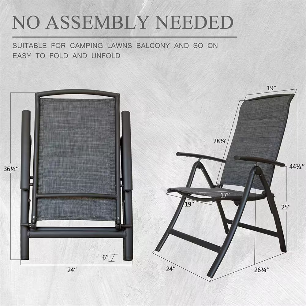 Padded Outdoor Lounge Chair Folding Lawn Chairs Patio Dining Chairs with Adjustable High Backrest, Set of 2