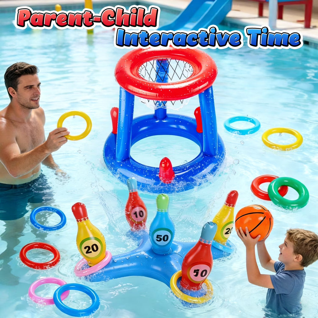 Pool Toys Games Set, Floating Basketball Hoop Inflatable Cross Ring Toss Game Toys for Kids Adults, Summer Party Swimming Pool Water Games