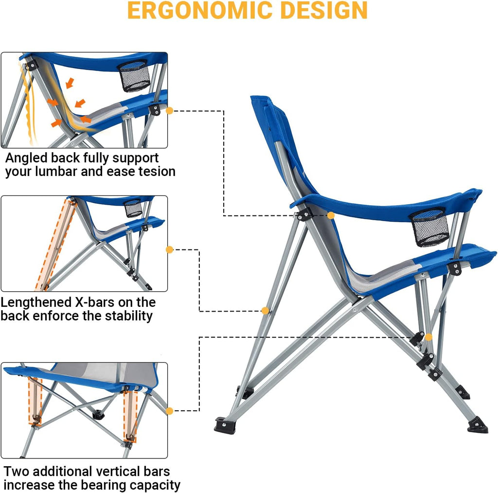Camping Folding Chair Outdoor Lawn Chairs Folding for outside Oversized Mesh Back Portable Lightweight Camping Chair for Heavy Duty Adults with Cup Holder Padded Armrest Supports 300 Lbs