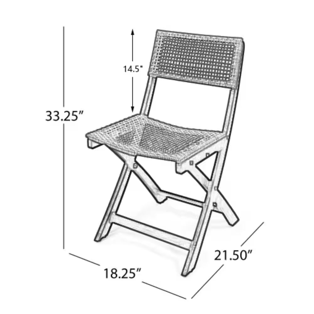 Gray Acacia Wood Folding Lawn Chair, Bistro Chair with Wicker Seat (Set of 2)