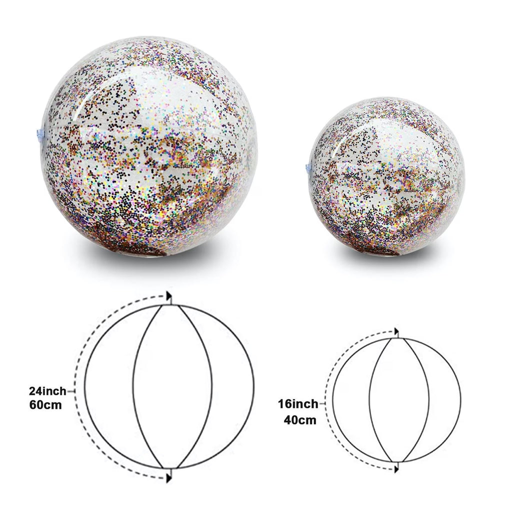 5 Pack Sequin Beach Ball Jumbo Pool Toys Balls Giant Confetti Glitter Inflatable Clear Beach Ball Swimming Pool Water Fun Toys Outdoor Summer Party Favors for Kids Adults