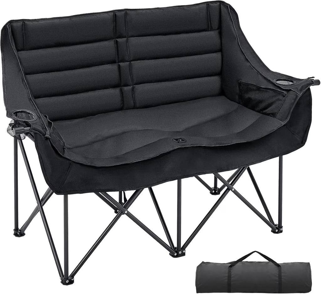 Double Camping Chair for 2 Person - Oversized Padded Folding Loveseat - Portable Camping Couch Heavy Duty Lawn Chairs for Outdoor Beach - Support 500LBS