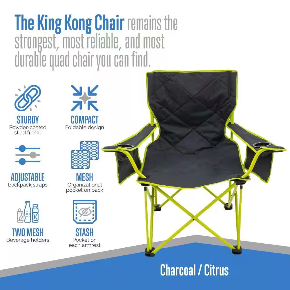 Camping Chairs for Adults with Mesh Cup Holders and Pockets, Built Durable and Reliable with Compact Charcoal/Citrus