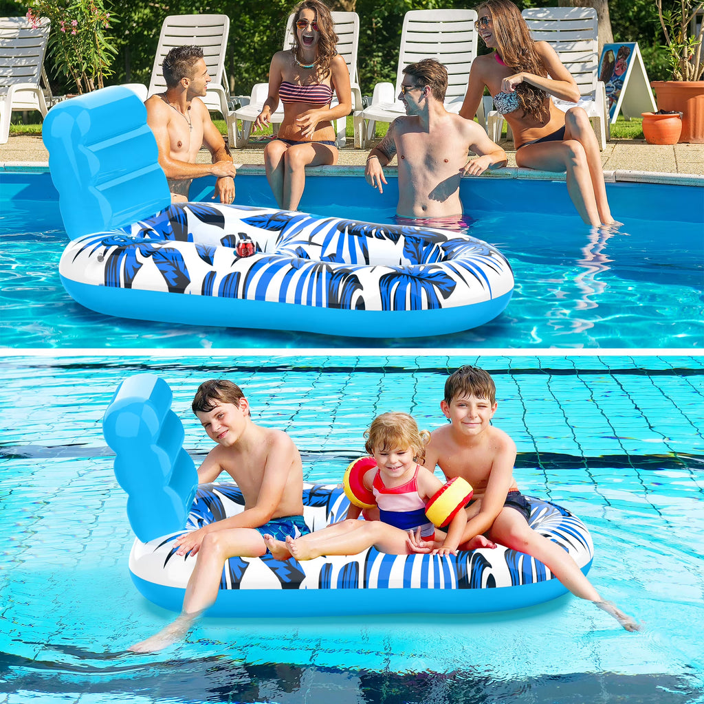 Blue Pool Floats, 57"X36" Inflatable Water Floats Water Mat, Comfort Pool Toys Pool Mat for Adults