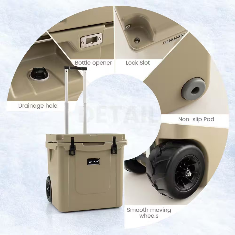 45 Qt. Cooler Towable Ice Chest Cooler with All-Terrain Wheels Leak-Proof for Camping
