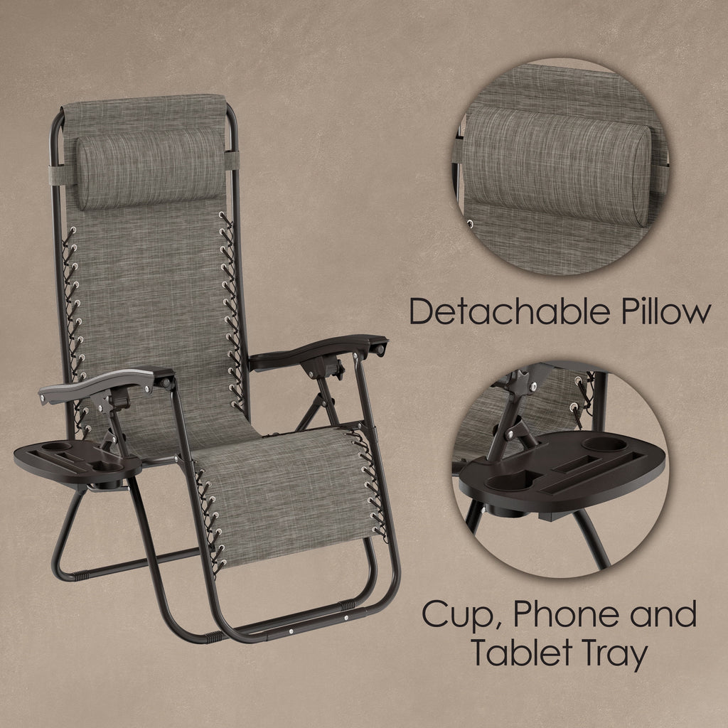Set of 2 Outdoor Zero Gravity Chairs with Side Table (Gray)
