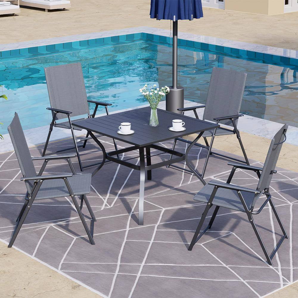 Metal Outdoor Dining Chairs Patio Folding Lawn Chair-Gray (Set of 2)