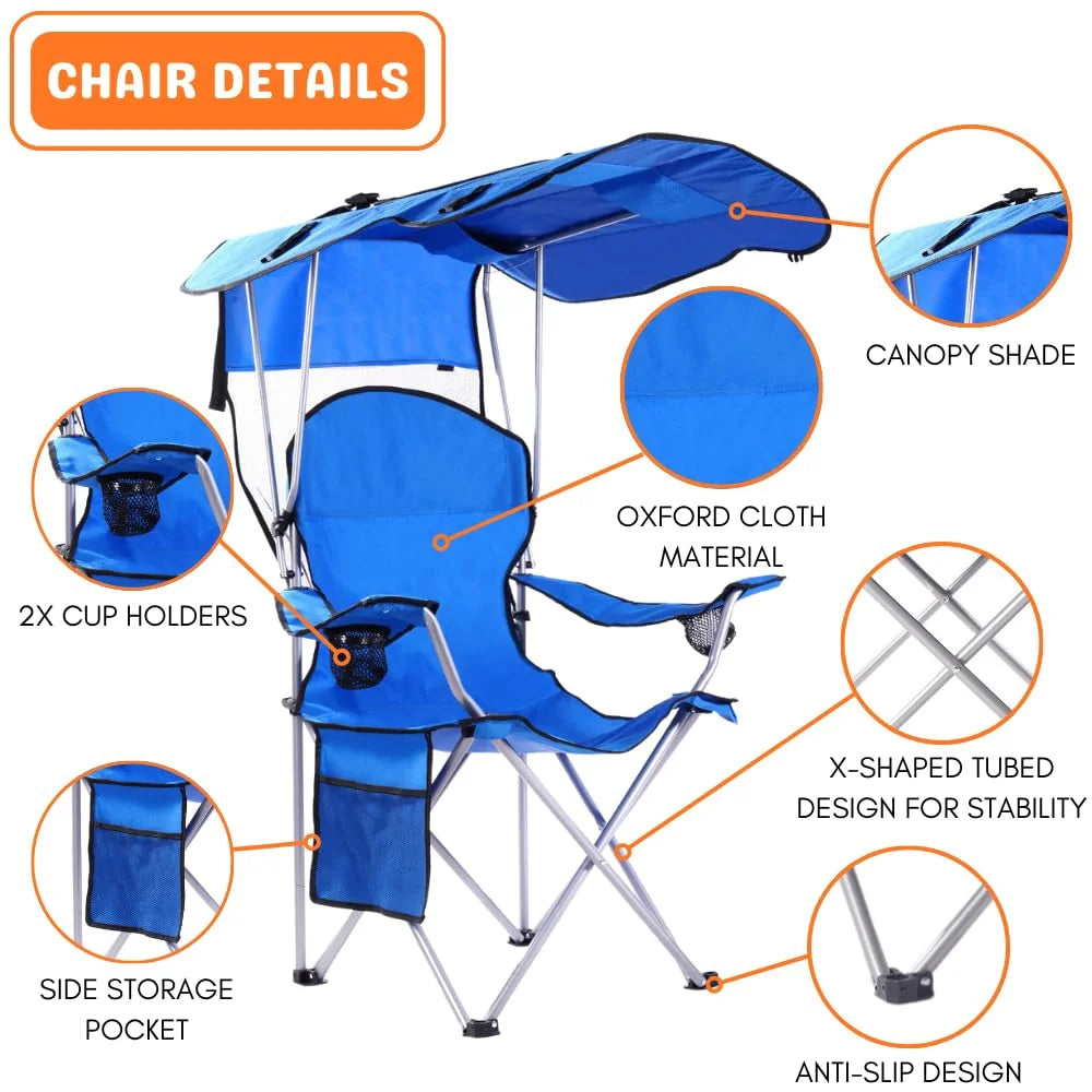 Camping Chair with Canopy Portable Camping Chairs with Shade for outside Folding Beach Chairs with Shade for Adults(Blue)