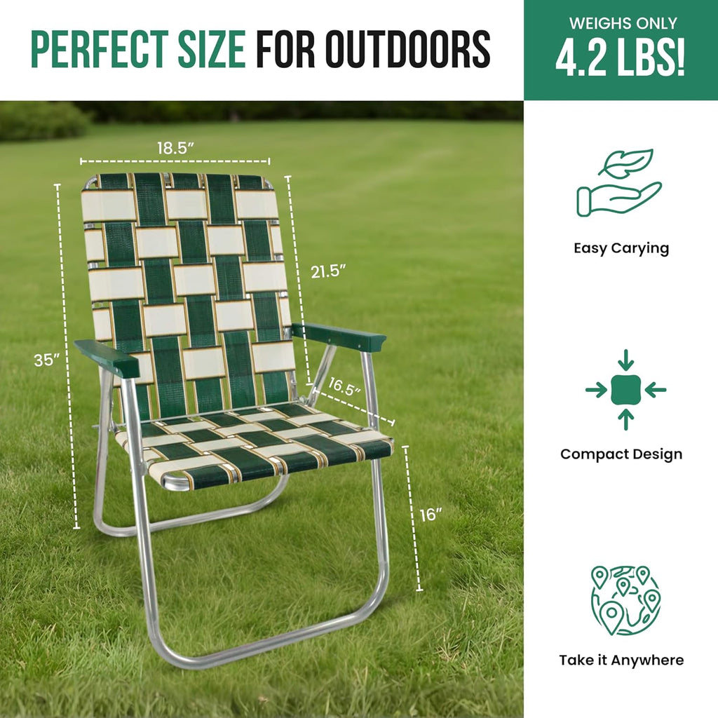 Folding Aluminum Outdoor Patio Lawn Chair | Heavy-Duty Webbed Chairs for Camping, Sports, Beach, Yard & Tailgating | Lightweight Portable | Classic - Blue Sands with Blue Arms