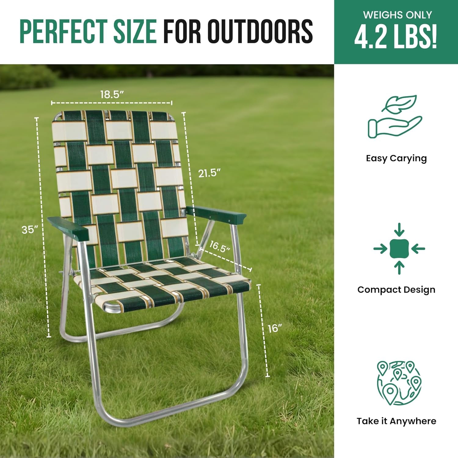 Folding Aluminum Outdoor Patio Lawn Chair | Heavy-Duty Webbed Chairs for Camping, Sports, Beach, Yard & Tailgating | Lightweight Portable | Classic - Blue Sands with Blue Arms