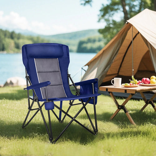 2-Pack Oversized Camping Chair Heavy Duty High Back Camping Chairs 500Lbs Capacity Folding Lawn Chairs with Cup Holder, Portable for Outdoor, Beach and Picnic, Blue