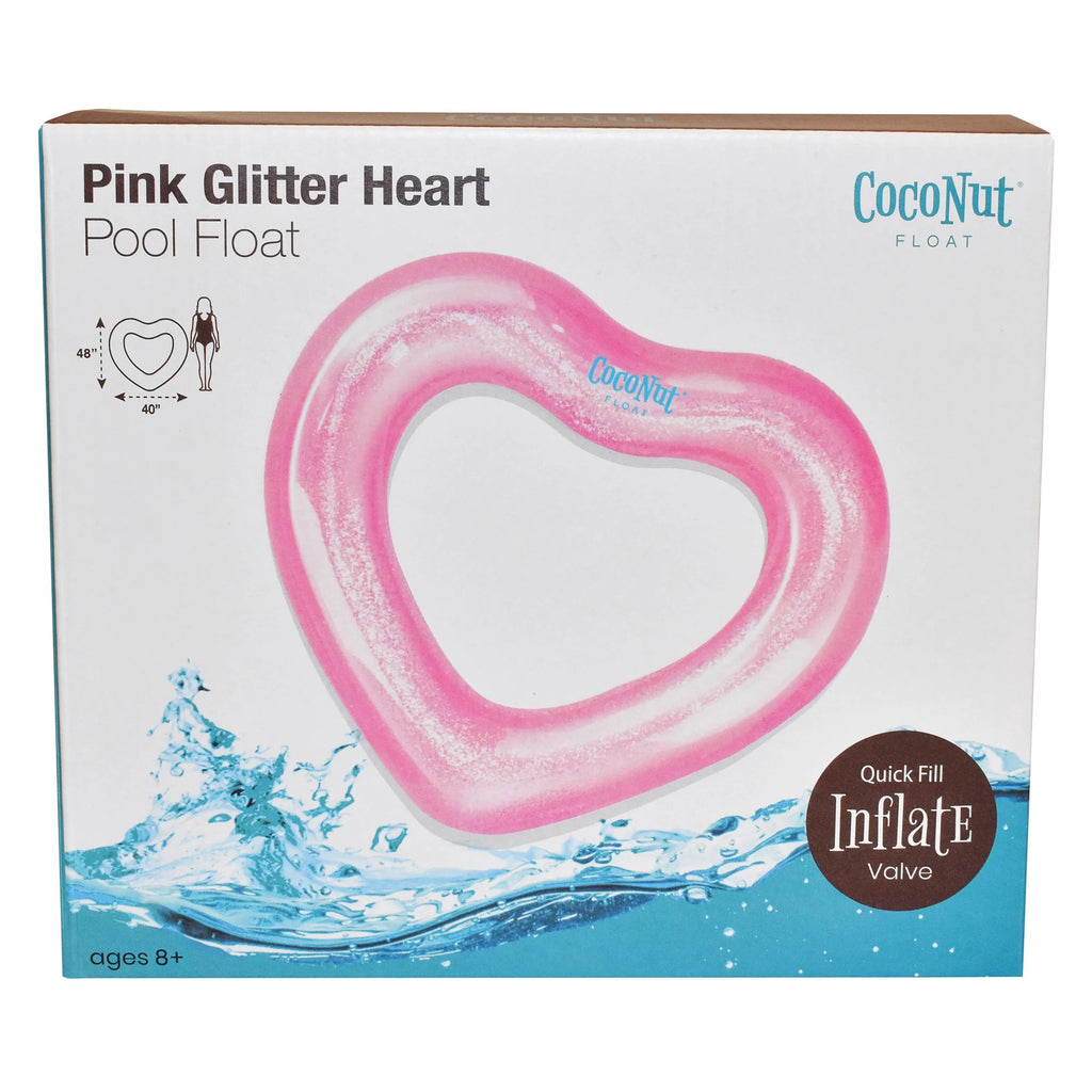 : Pink Glitter Heart Pool Float - 48"X40", Inflatable 48" Jumbo Ring, Anti-Leak, Durable, Water Accessory