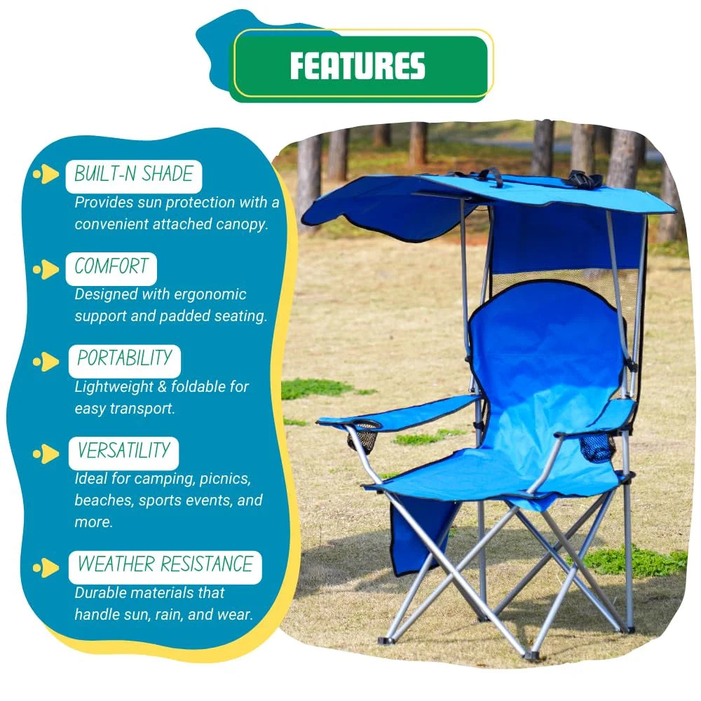 Camping Chair with Canopy Portable Camping Chairs with Shade for outside Folding Beach Chairs with Shade for Adults(Blue)
