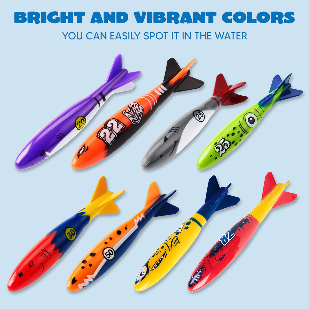 JOYIN 8 Packs Pool Toys, Shark Underwater Diving Toys, Colorful Swimming Toys Sinking Throwing for Kids Gifts Summer Swim Dive Training Water Fun Pool Games(Sharks)