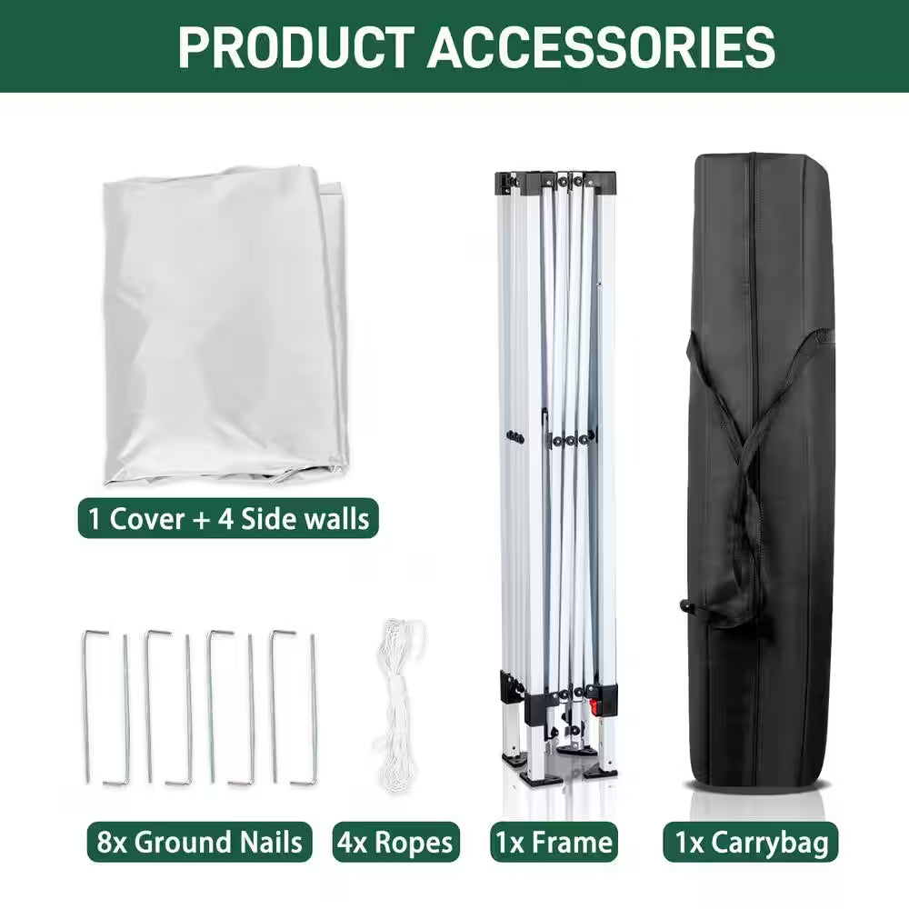 6.5 Ft. X 6.5 Ft. White Straight Leg Pop-Up Canopy with 4 Sidewalls