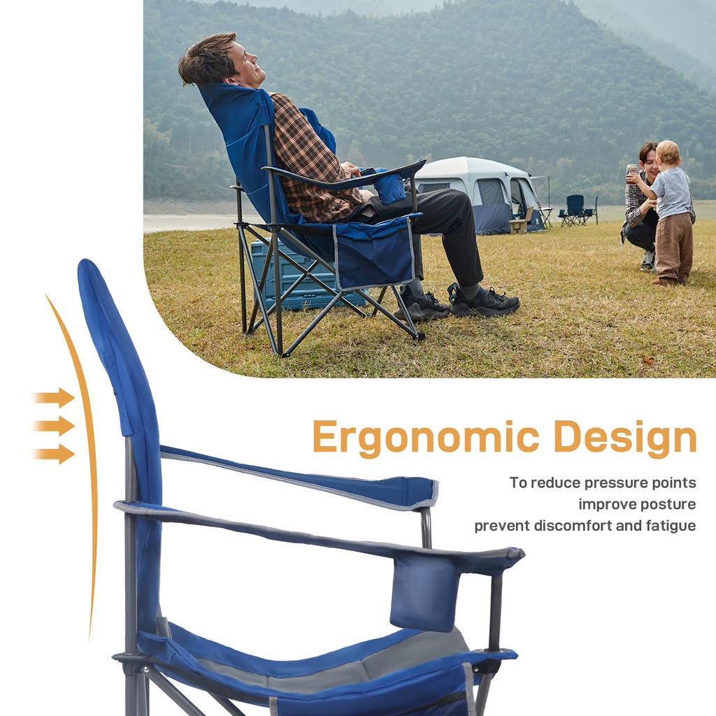 Oversized Camping Chair with High Back Padded Folding Portable Lawn Chairs Lightweight Sturdy Steel for Adults Foldable Outdoor Chair , Blue