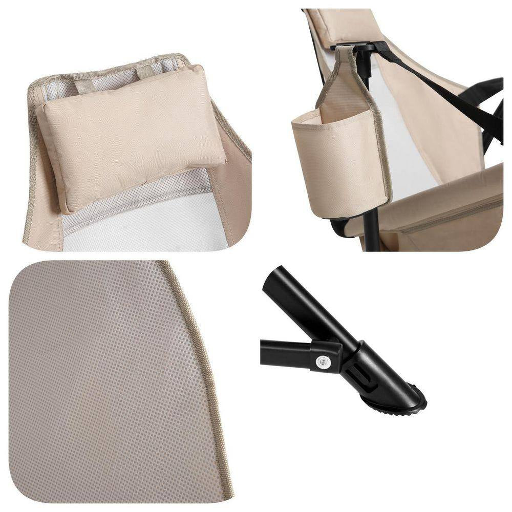 2-Piece Khaki Metal Folding Lawn Chair, Outdoor Hammock Camping Chair with Adjustable Back, Pillow Cup Holder Carry Bag