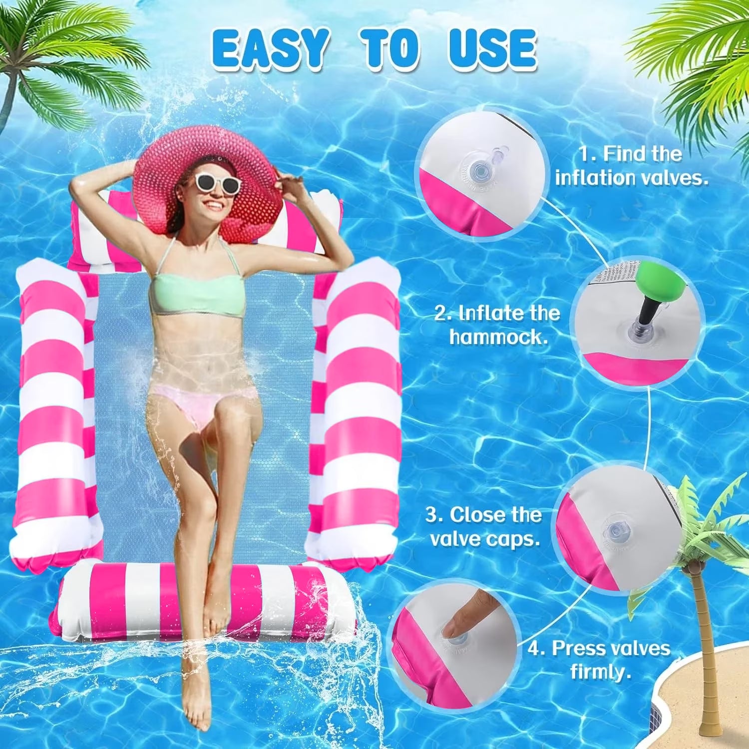 Pool Floats, Upgraded 4-In-1 Inflatable Water Hammock, Pool Toys for Adults, Portable Floating Lounger for Pool, Beach, Capacity 220 Lbs, Blue