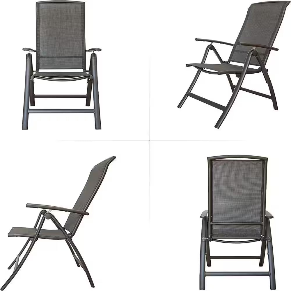 Patio Folding Patio Chairs (Set of 2), Aluminium Reclining Lawn Chairs with Adjustable Backrest