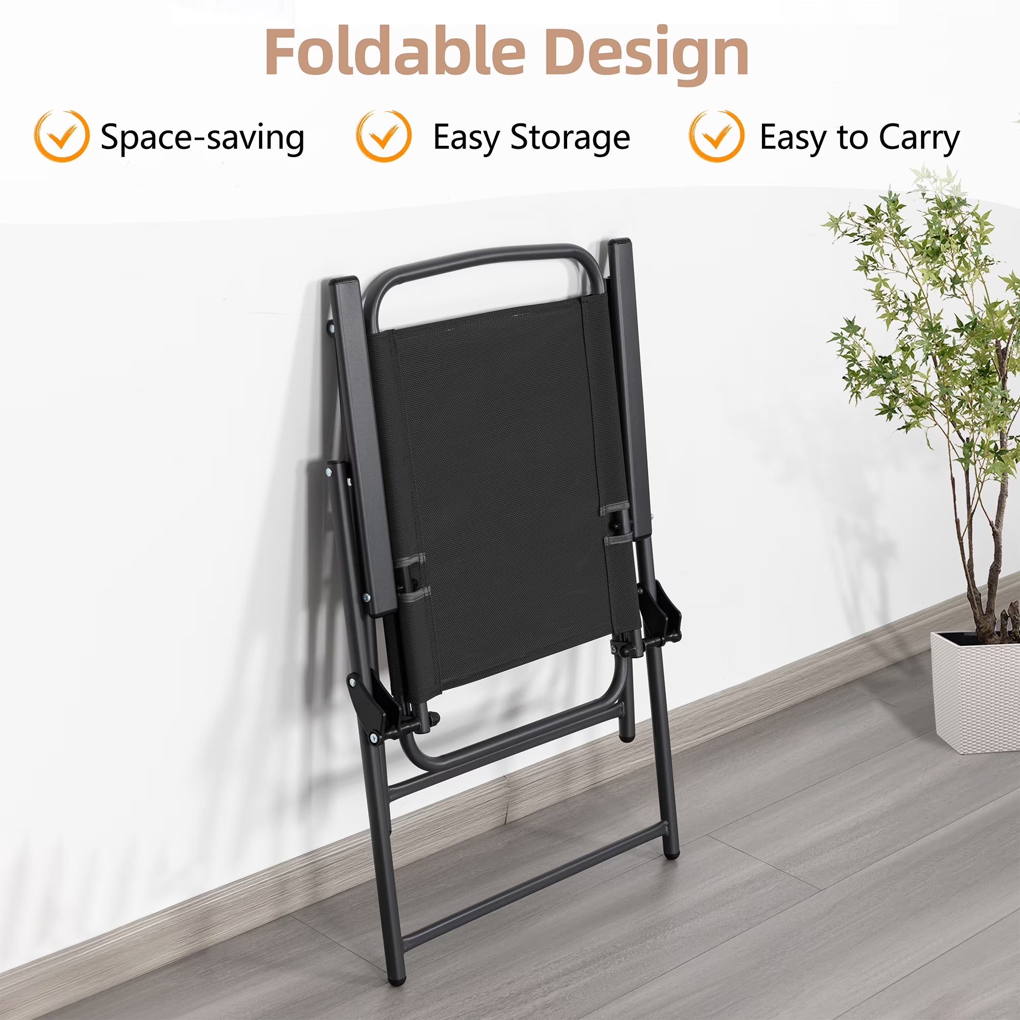 6 Piece Patio Furniture Set with Umbrella, Outdoor Patio Dining Set with 4 Folding Chairs and Tempered Glass Dining Table, Black