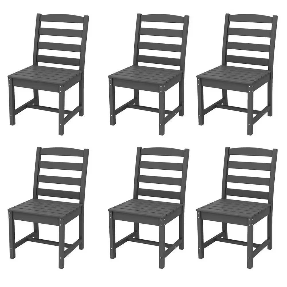 6-Piece HDPE Patio Dining Chairs, Heavy Duty Wood-Like Outdoor Dining Chairs for Garden, Deck, Lawn, Gray