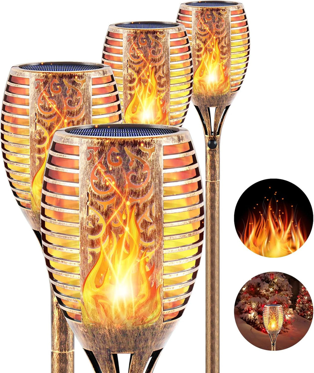 Solar Flickering Flame Torch,Solar Torch Lights 96 Leds Waterproof Solar Outdoor Light Christmas Decor Outdoor Lights Torches Dancing Flame Auto On/Off 4 Pack