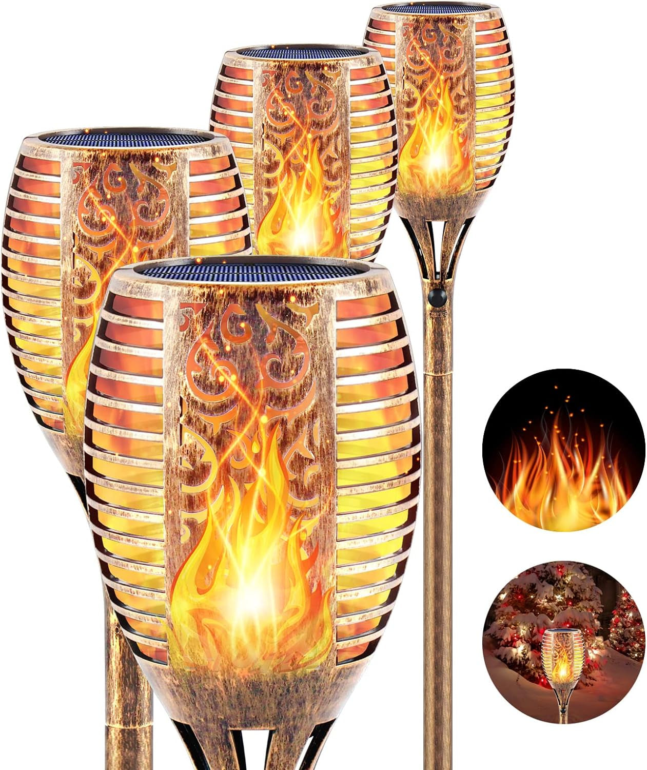 Solar Flickering Flame Torch,Solar Torch Lights 96 Leds Waterproof Solar Outdoor Light Christmas Decor Outdoor Lights Torches Dancing Flame Auto On/Off 4 Pack