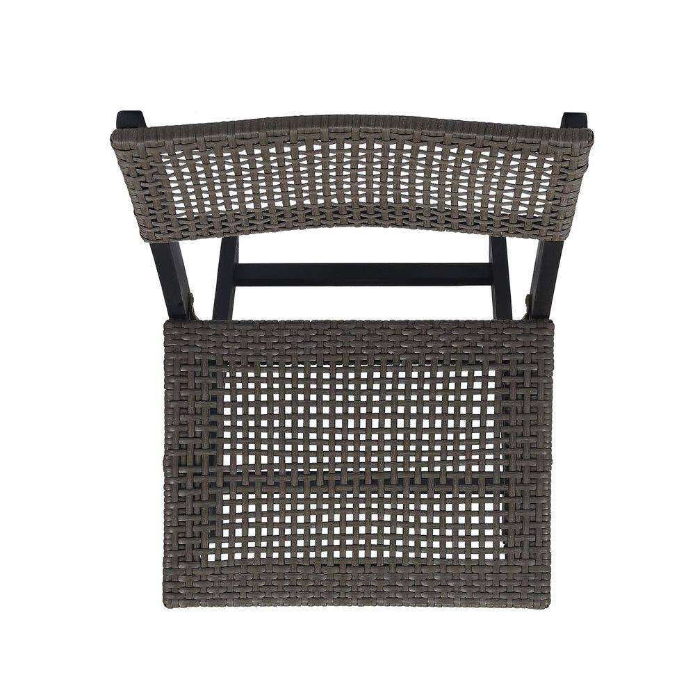Gray Acacia Wood Folding Lawn Chair, Bistro Chair with Wicker Seat (Set of 2)