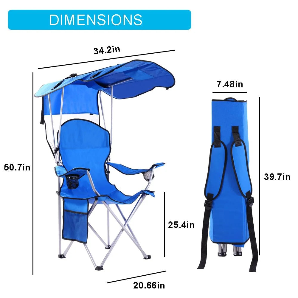 Camping Chair with Canopy Portable Camping Chairs with Shade for outside Folding Beach Chairs with Shade for Adults(Blue)