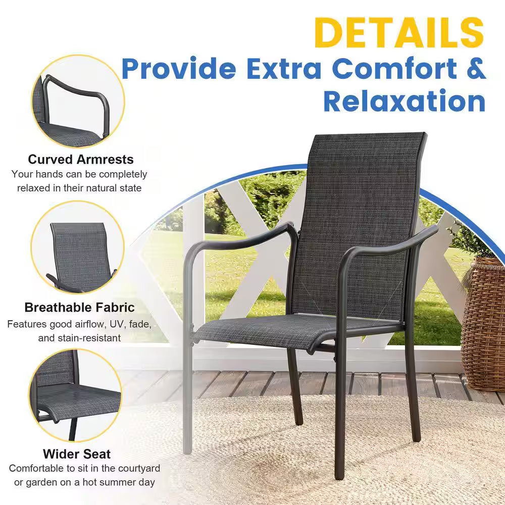Grey Stackable Patio Chairs with High Back, Outdoor Dining Chairs for Garden, Poolside, Lawn (4-Pack)