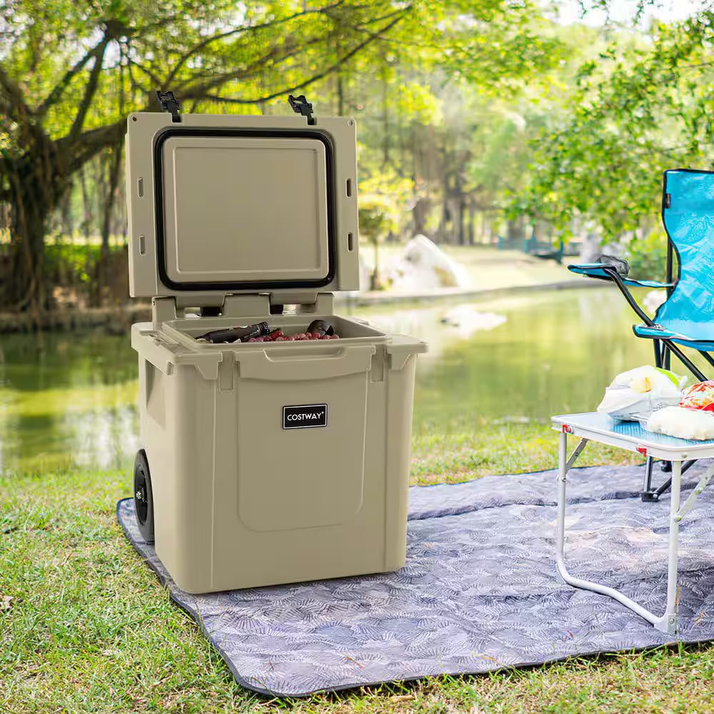 45 Qt. Cooler Towable Ice Chest Cooler with All-Terrain Wheels Leak-Proof for Camping