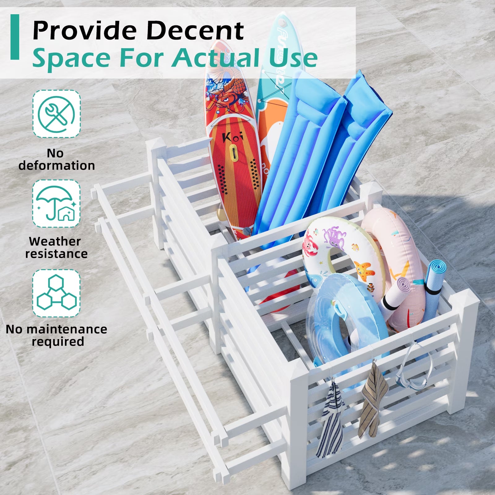 Extra Large Poolside Organizer, 64In W X 92In L X 38In H Waterproof Outdoor Pool Float Storage Bin, Upgraded Oversized Version for Pool Toys & Floats Storage& Pool Deck