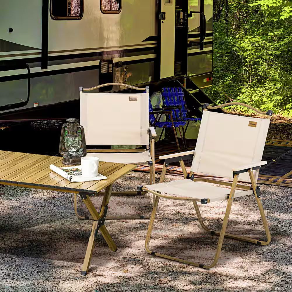 Set of 2 Camping Chair, Lightweight Folding Chair, Portable Armchairs, Perfect for Festivals, Fishing, Beach, Khaki